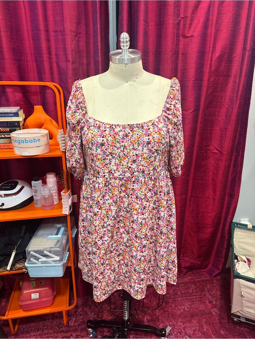 Primark Pink Floral Square-Neck Mini Dress